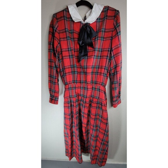 Vintage Lanz Originals Red Plaid Dress Size 12 – Made in USA - Picture 2 of 8